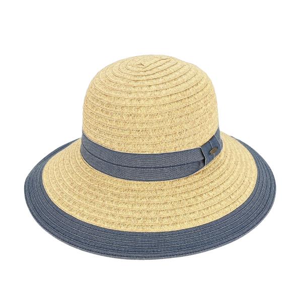 CC CLOCHE WIDE BRIM SUN HAT WITH DENIM TRIMS