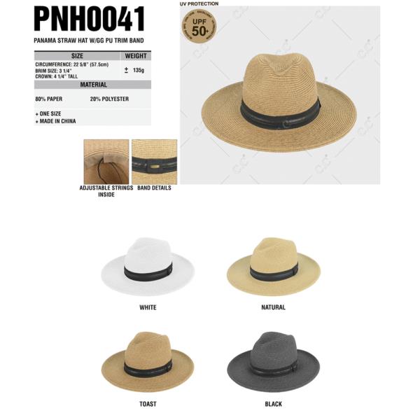 CC PANAMA STRAW HAT W/GG PU TRIM BAND