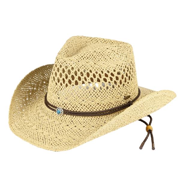 CC PAPER WEAVE COWBOY HAT WITH TURQUOISE