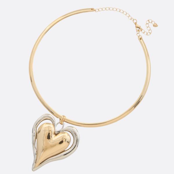 SDJ TWO TONE HEART PENDANT NECKLACE