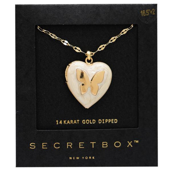 SECRET BOX 14K GOLD DIPPED BUTTERFLY HEART LOCKET PENDANT NECKLACE