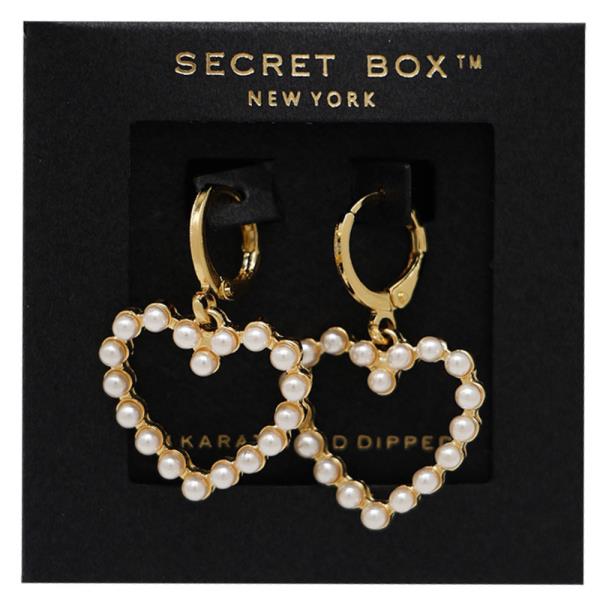 SECRET BOX 14K GOLD DIPPED PEARL HEART SHAPE HUGGIE EARRING