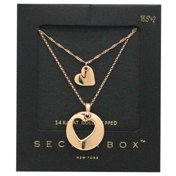 SECRET BOX 14K GOLD DIPPED CUT OUT HEART LAYERED NECKLACE