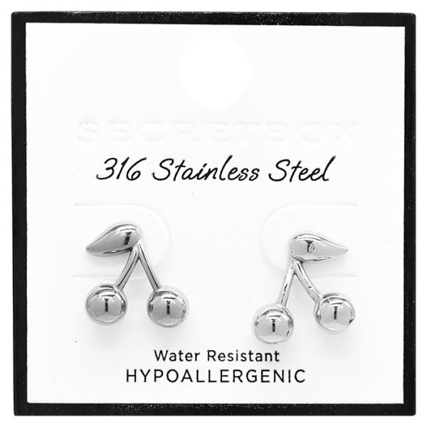 SECRET BOX STAINLESS STEEL CHERRY SHAPE EARRING