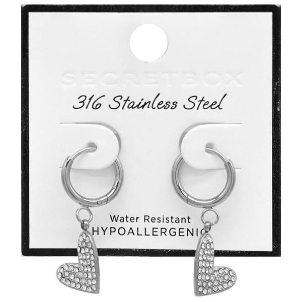 SECRET BOX STAINLESS STEEL HEART SHAPE HUGGIE DANGLE EARRING