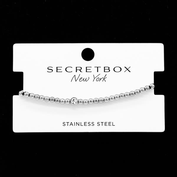 SECRET BOX STAINLESS STEEL CRYSTAL BALL BEAD BRACELET