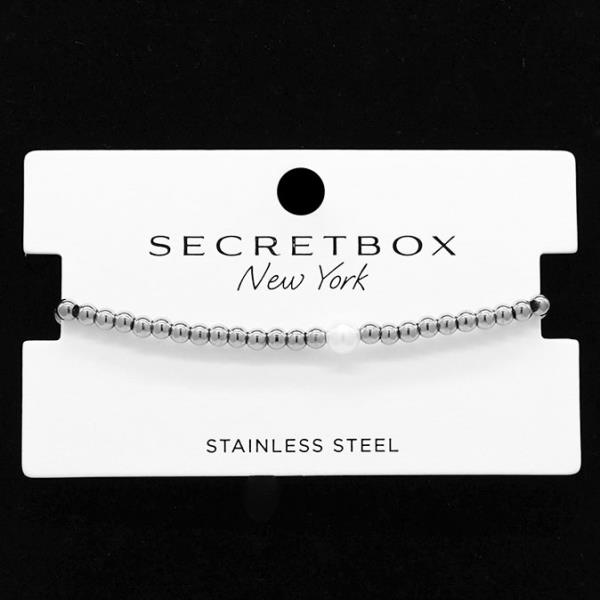 SECRET BOX STAINLESS STEEL PEARL BALL BEAD BRACELET