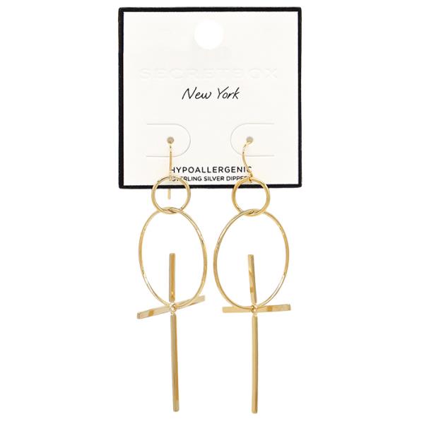 SECRET BOX 14K GOLD DIPPED CROSS CIRCLE META DANGLE EARRING