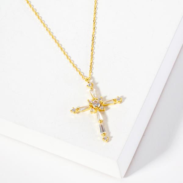 18K GOLD RHODIUM MATTHEW 11:28 CROSS NECKLACE