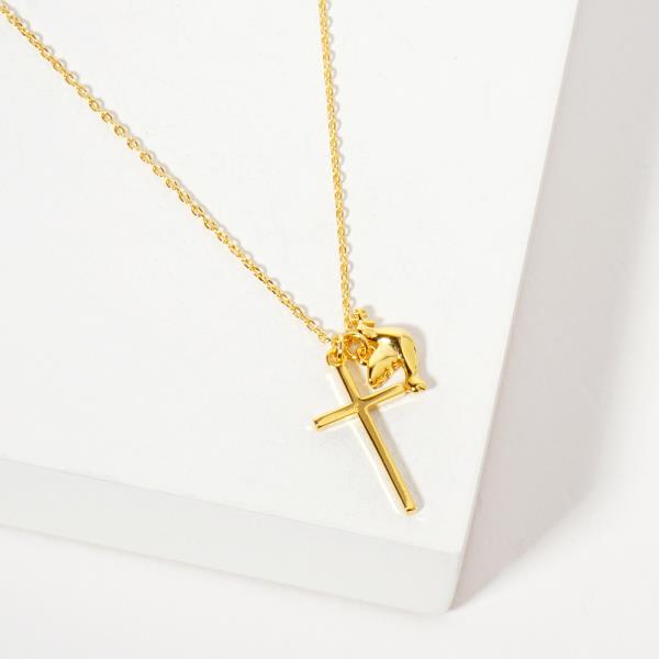 18K GOLD RHODIUM ROMANS 15:13 CROSS NECKLACE