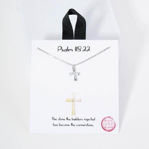 18K GOLD RHODIUM PSALM 118:22 CROSS NECKLACE