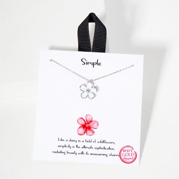 18K GOLD RHODIUM SIMPLE FLOWER NECKLACE