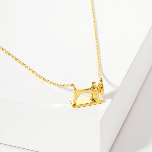 18K GOLD RHODIUM SEWING FOREVER SEWING MACHINE NECKLACE