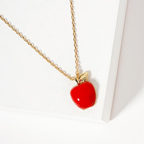 18K GOLD RHODIUM AN APPLE A DAY NECKLACE