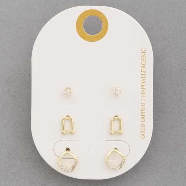 U SHAPE GOLD DIPPED ASSORTED EARRING SET