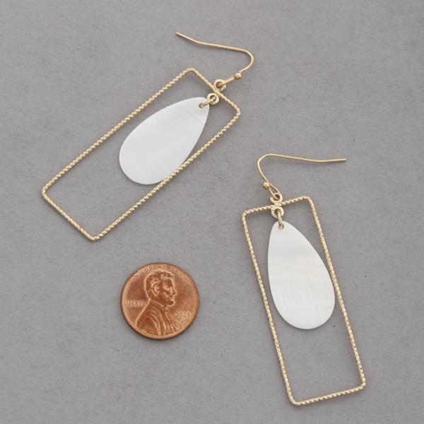 MOTHER OF PEARL LONG TEARDROP RECTANGLE DANGLE EARRING