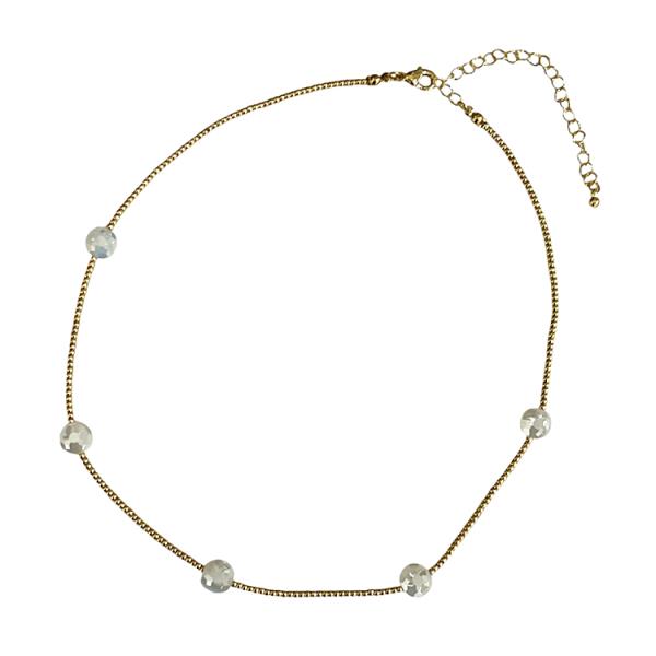 METAL BALL CHAIN STONE STATION NECKLACE