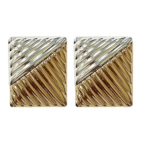 33MM TWO TONE RECTANGLE POST EARRING