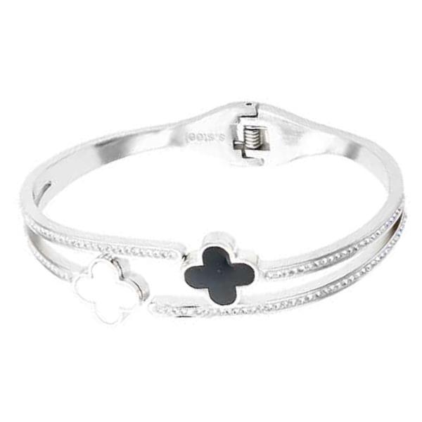 STAINLESS STEEL CLOVER HINGED BANGLE BRACELET