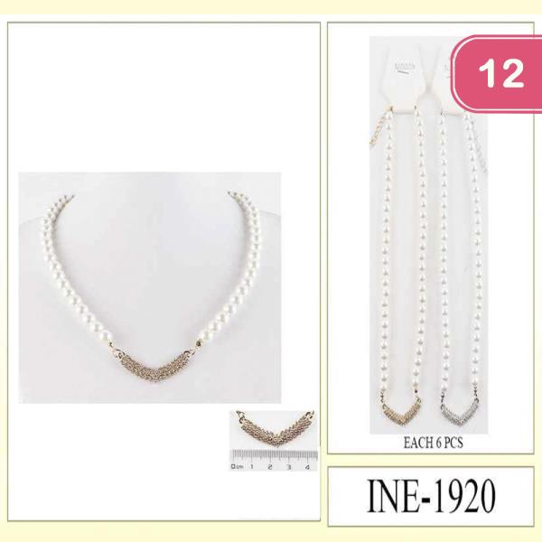 RHINESTONE V PEARL NECKLACE (12 UNITS)