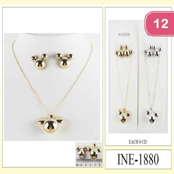 METAL CUTE EAR PENDANT NECKLACE EARRING SET (12 UNITS)