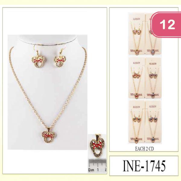 RHINESTONE CUTE EAR PENDANT NECKLACE EARRING SET (12 UNITS)