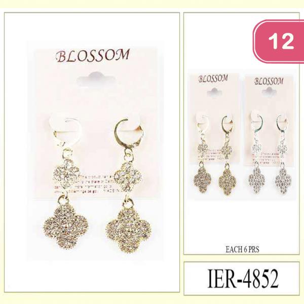 RHINESTONE CLOVER DANGLE EARRING (12 UNITS)