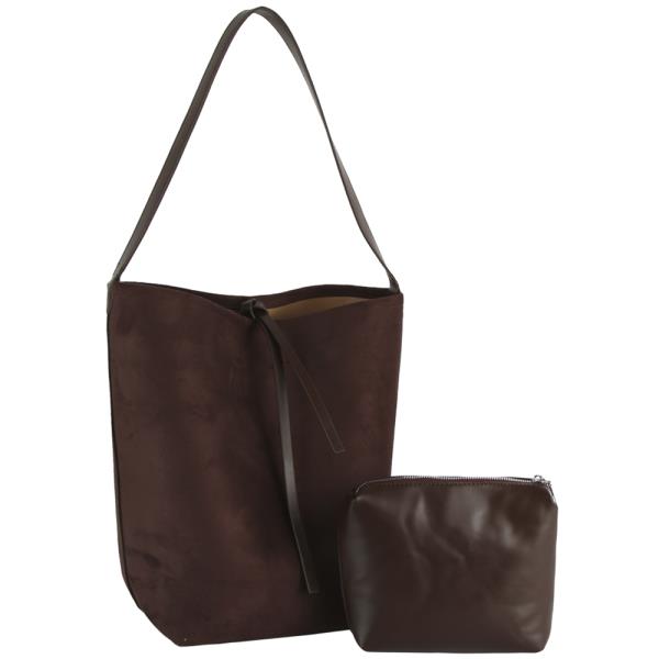 (ONLINE ONLY) 2in1 suede bucket shoulder bag w pouch set