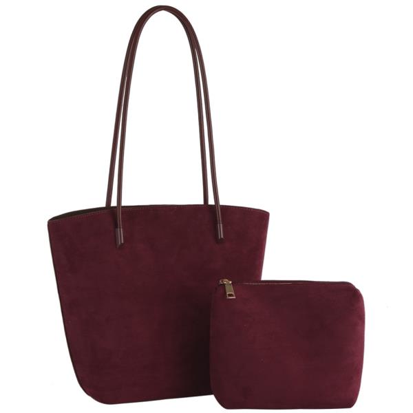 2in1 suede tote bag w pouch set
