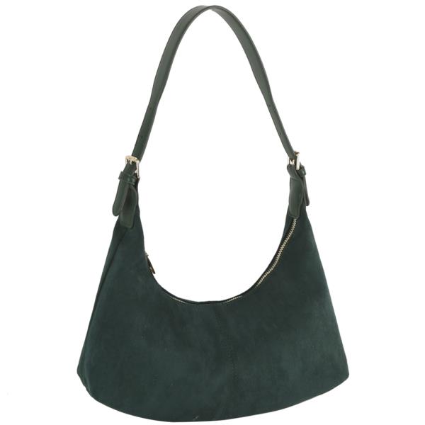 Suede curved shoulder bag
