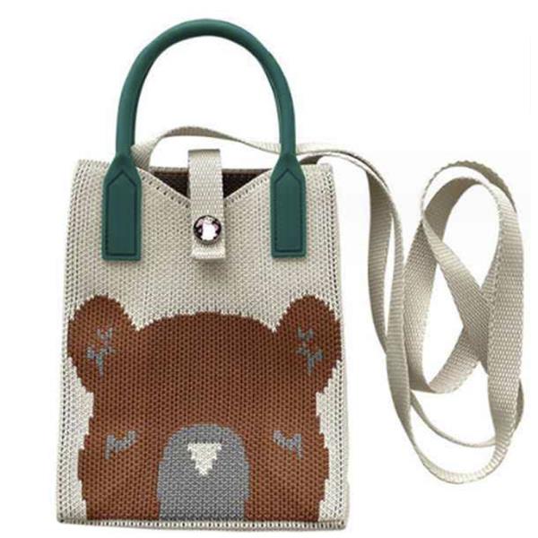 CUTE KNIT BEAR TOTE BAG WITH CROSSBODY