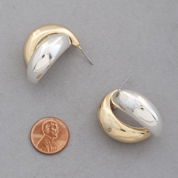 TWO TONE CURVE METAL EARRING