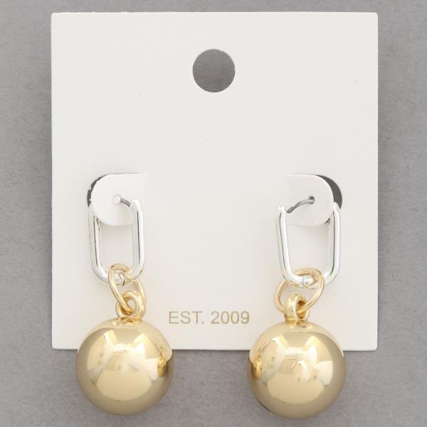 TWO TONE BALL BEAD OVAL LINK DANGLE EARRING