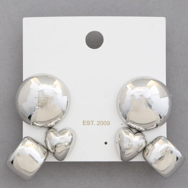 ROUND HEART CUBE METAL EARRING