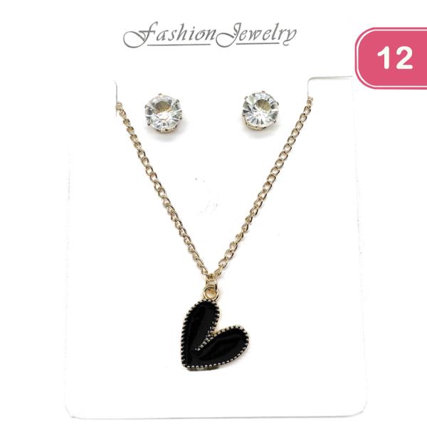 HEART NECKLACE EARRING SET (12 UNITS)