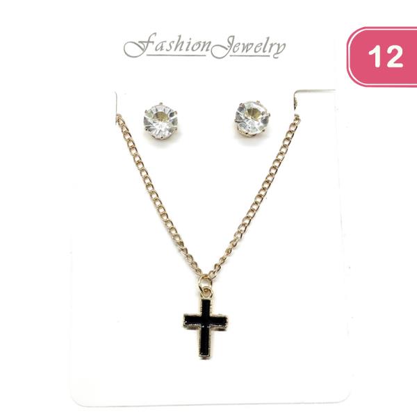 CROSS NECKLACE EARRING SET (12 UNITS)