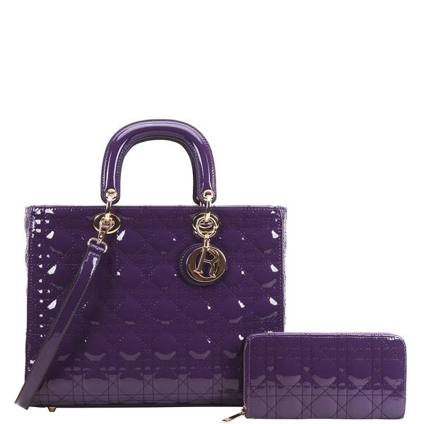 2IN1 QUILTED PATENT SATCHEL BAG