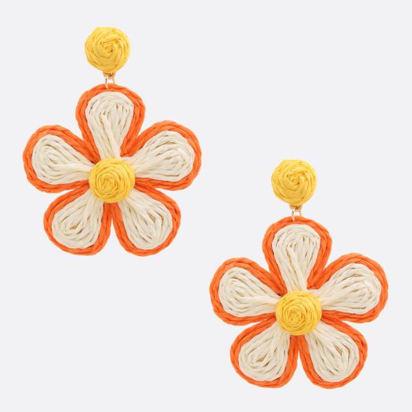 TWO TONE TWINE FLOWER DANGLE EARRING