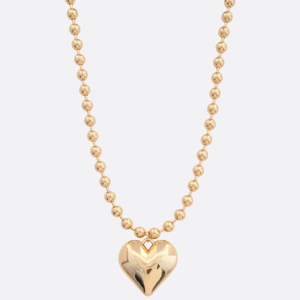 PUFFY HEART PENDANT BALL BEAD NECKLACE