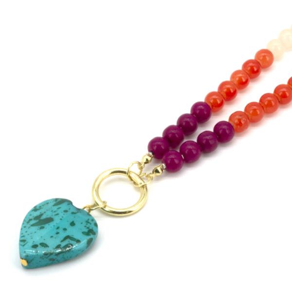 HEART PENDANT BALL BEADED NECKLACE