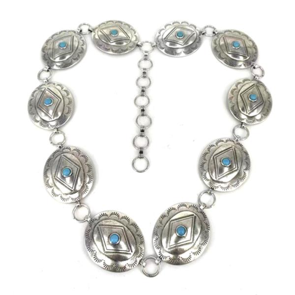 WESTERN STYLE ROUND STONE METAL CHAIN BELT - SM SIZE