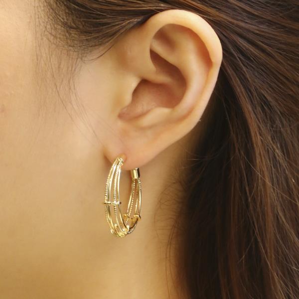 14K GOLD/WHITE GOLD DIPPED POST HOOP EARRING