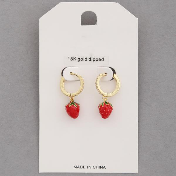 18K GOLD DIPPED STRAWBERRY HUGGIE EARRING