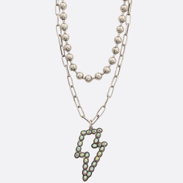 WESTERN STYLE RHINESTONE LIGHTNING BOLT PENDANT RHINESTONE LAYERED NECKLACE