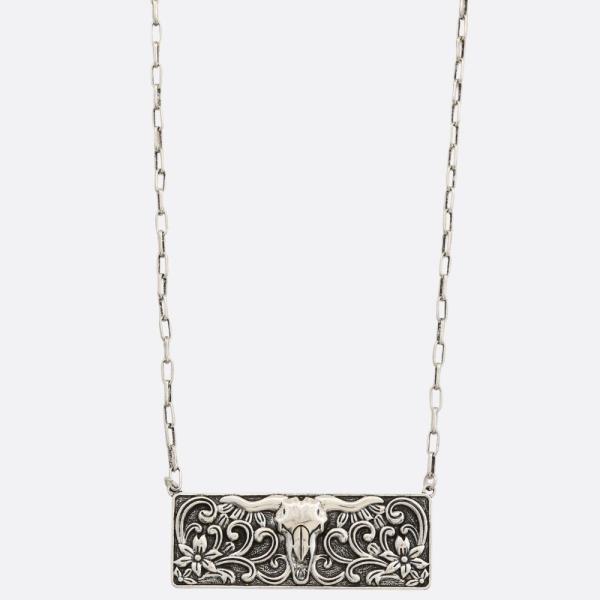 WESTERN STYLE CATTLE FILIGREE PATTERN METAL BAR NECKLACE
