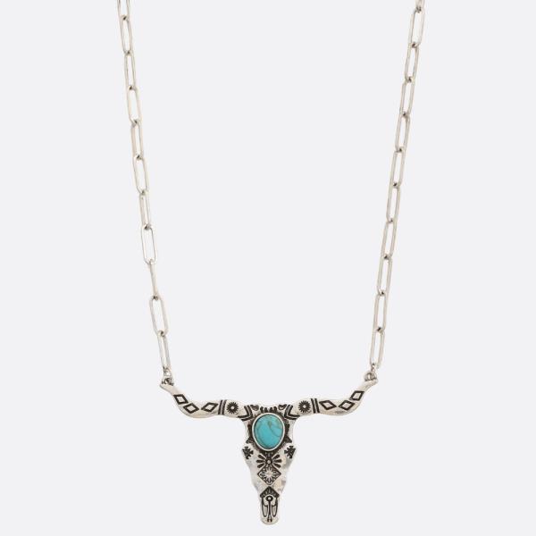 WESTERN STYLE CATTLE HEAD PENDANT NECKLACE