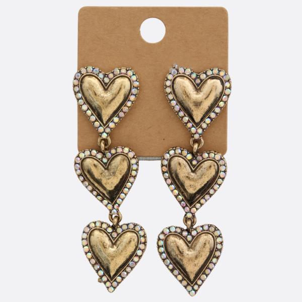 RHINESTONE HEART LINK METAL EARRING