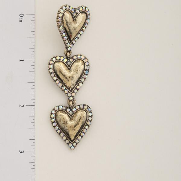 RHINESTONE HEART LINK METAL EARRING