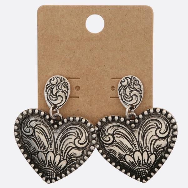 WESTERN STYLE FILIGREE PATTERN HEART SHAPE EARRING