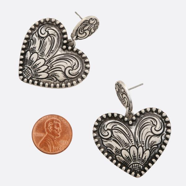 WESTERN STYLE FILIGREE PATTERN HEART SHAPE EARRING